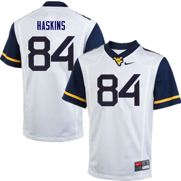 Men #84 Jovani Haskins West Virginia Mountaineers College Football Jerseys Sale-White - Click Image to Close